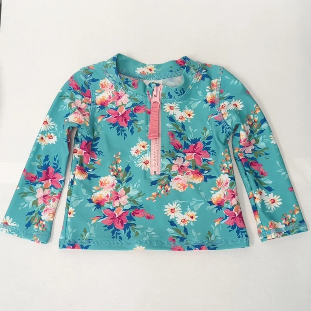 LIKE NEW Ruffle Butts Infant Long Sleeve Zipper Rash Guard in Fancy Me Floral